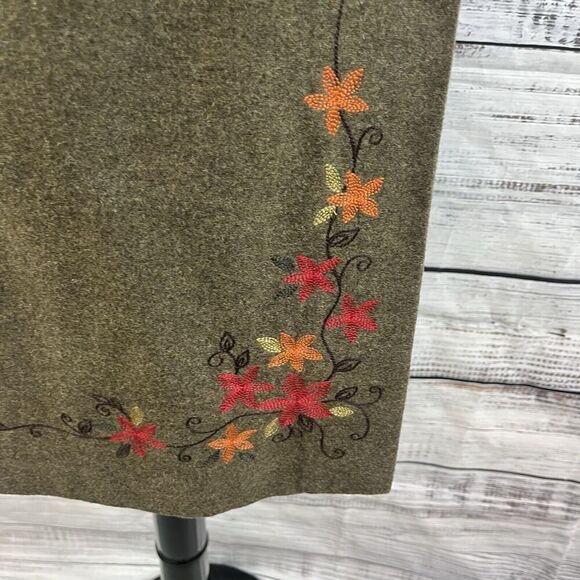 Ann Taylor Skirt size 8 Olive Green Wool Knee A Line Wrap Floral Embroidery Slim - Picture 5 of 10